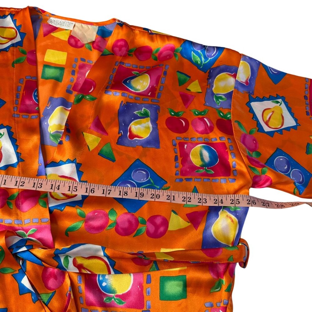 Vintage Vassarette Robe Size Large Kimono Fruit Colorful Orange Satin 90s Retro - Picture 7 of 9